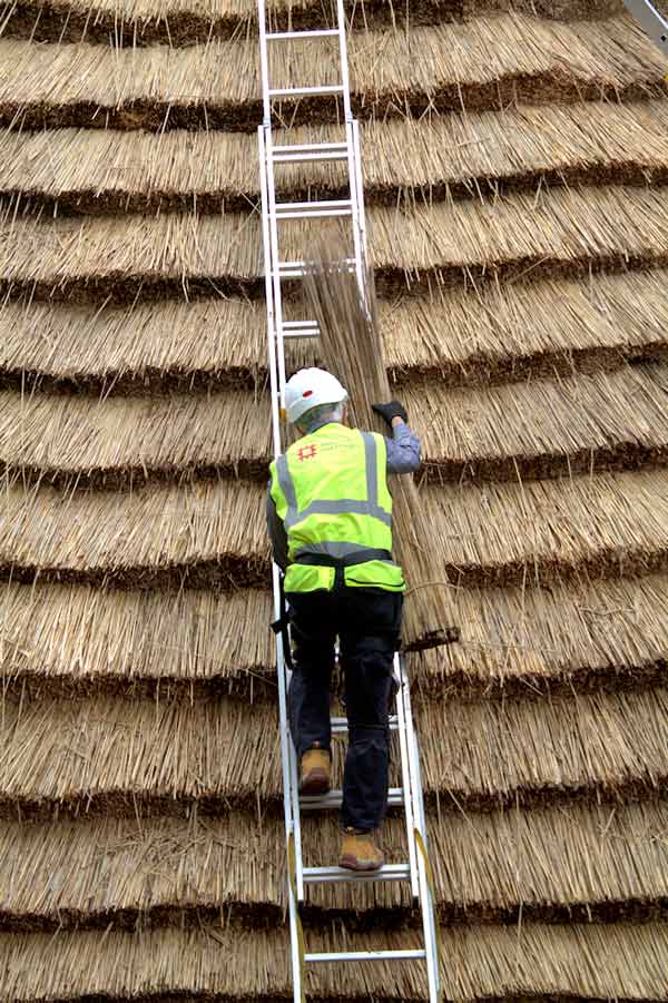 The climb up to the areas of the roof actively being worked on is getting higher and higher.