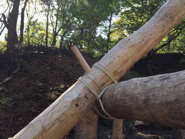 A Peg about to be hammered home to help secure the Roof Beam.