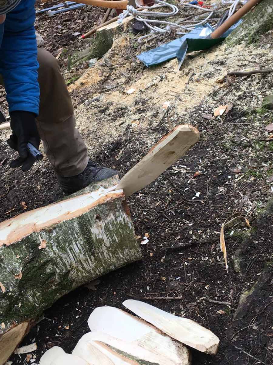 Our first go at splitting using wooden wedges