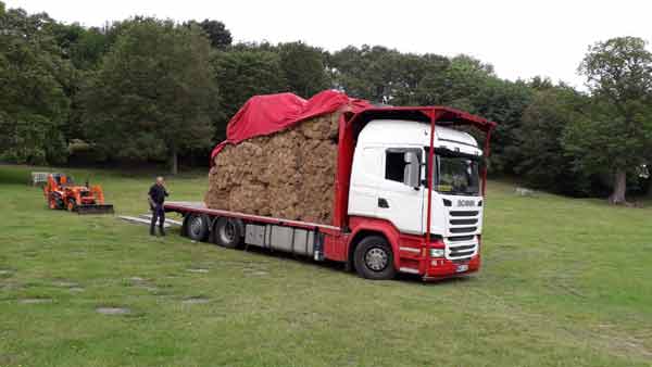 This is just one-third of the delivery. There was a second, fully loaded trailer with more bales of water reed.