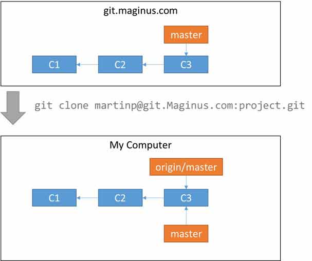 Server and local repositories after cloning.